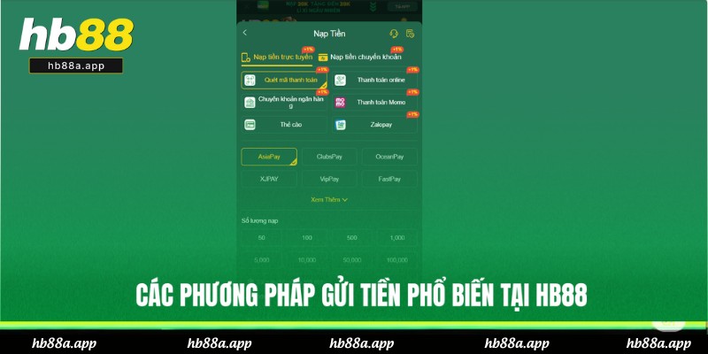 Những cách nạp tiền HB88 được hỗ trợ